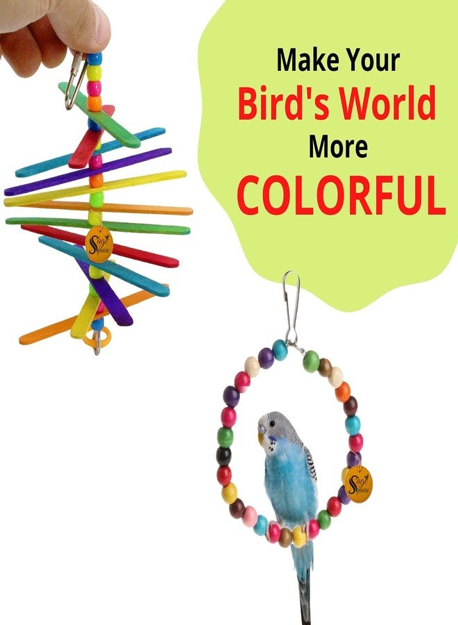 Sage Square Wooden Bird Toys Combo | Swing, Hanging Cage Toy | for Budgie, Cockatiel, Parakeet, Conure, Macaw, Parrot (Combo 23) - Image 3